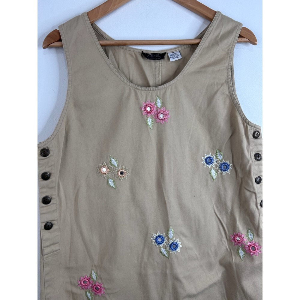 VTG Asari Shirt Jumper Dress Sz M‎ Tan Cotton Embroidered Shisha Mirror Cottage - Picture 4 of 7